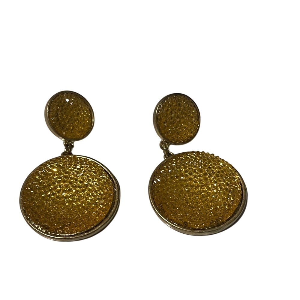 Statement Gold Drop Earrings‎ with Textured Round Discs